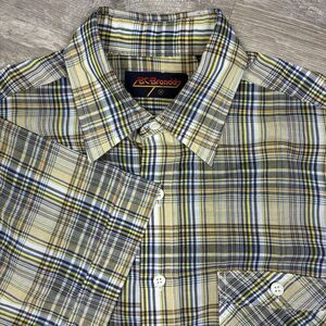 vtg 70s 80s SEARS ABC BRANDD Single Stitch Plaid Multicolor Short Sleeve Shirt M
